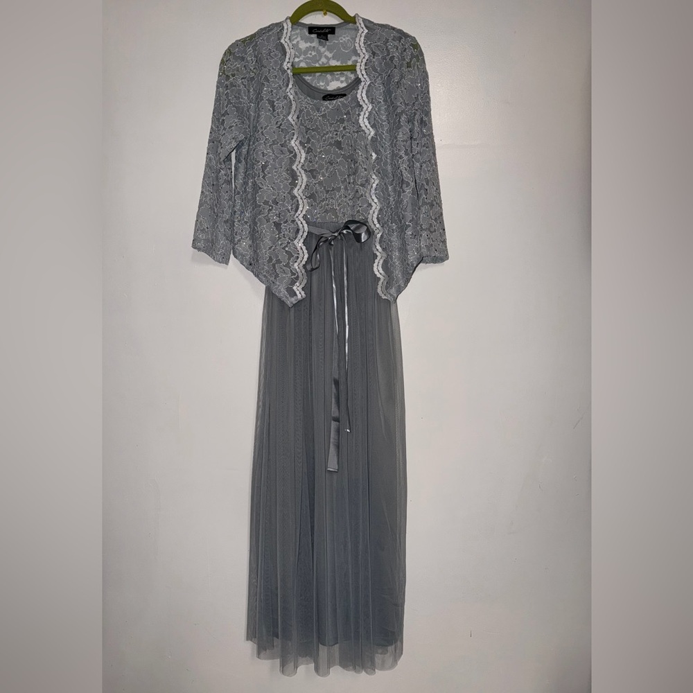 Vandalize Ice Blue/Dusty Blue Lace Bolero & Tulle Maxi Dress Set Size Small-G